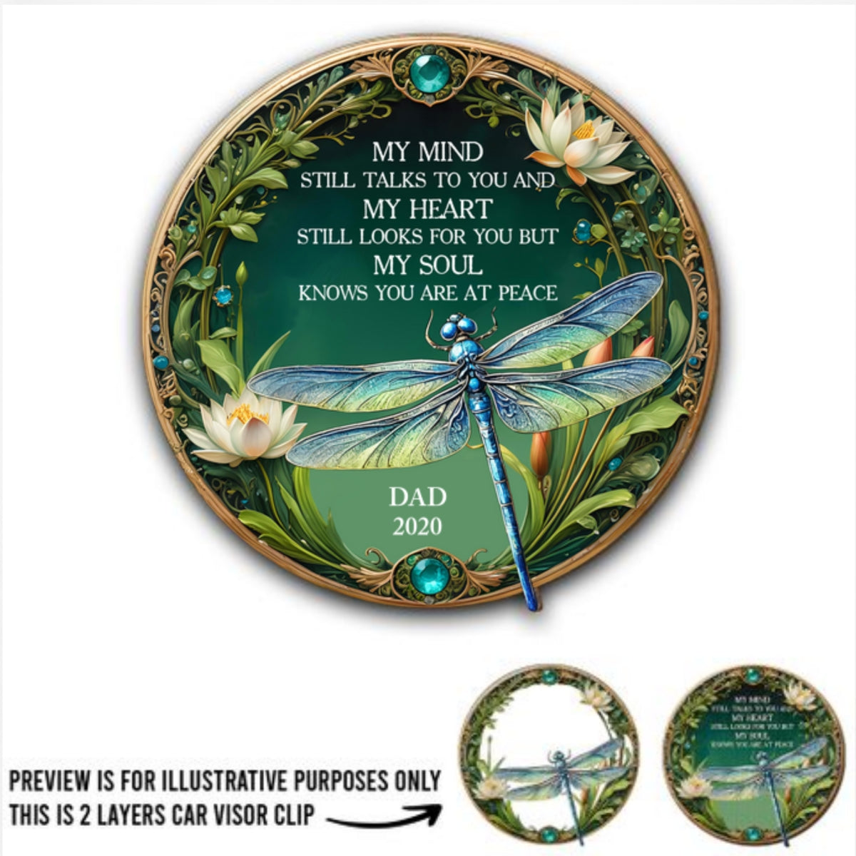 My Mind My Heart My Soul Dragonfly - Personalized Custom Car Visor Clip