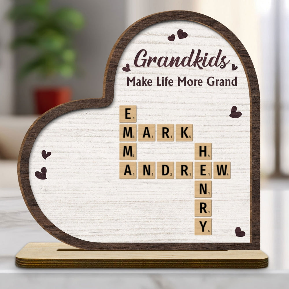 Grandkids Make Life Grand - Personalized Custom 2-Layer Wood Plaque With Flat Base