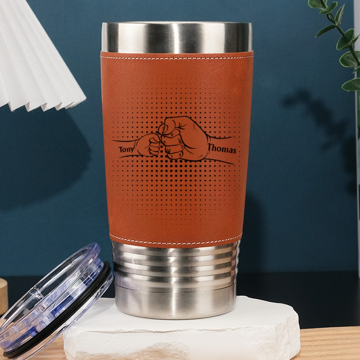 Love My Dad - Personalized Custom Leather Tumbler