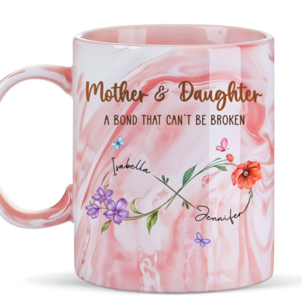 Mother And Daughter Link Forever - Personalized Custom Pink Marble Mug