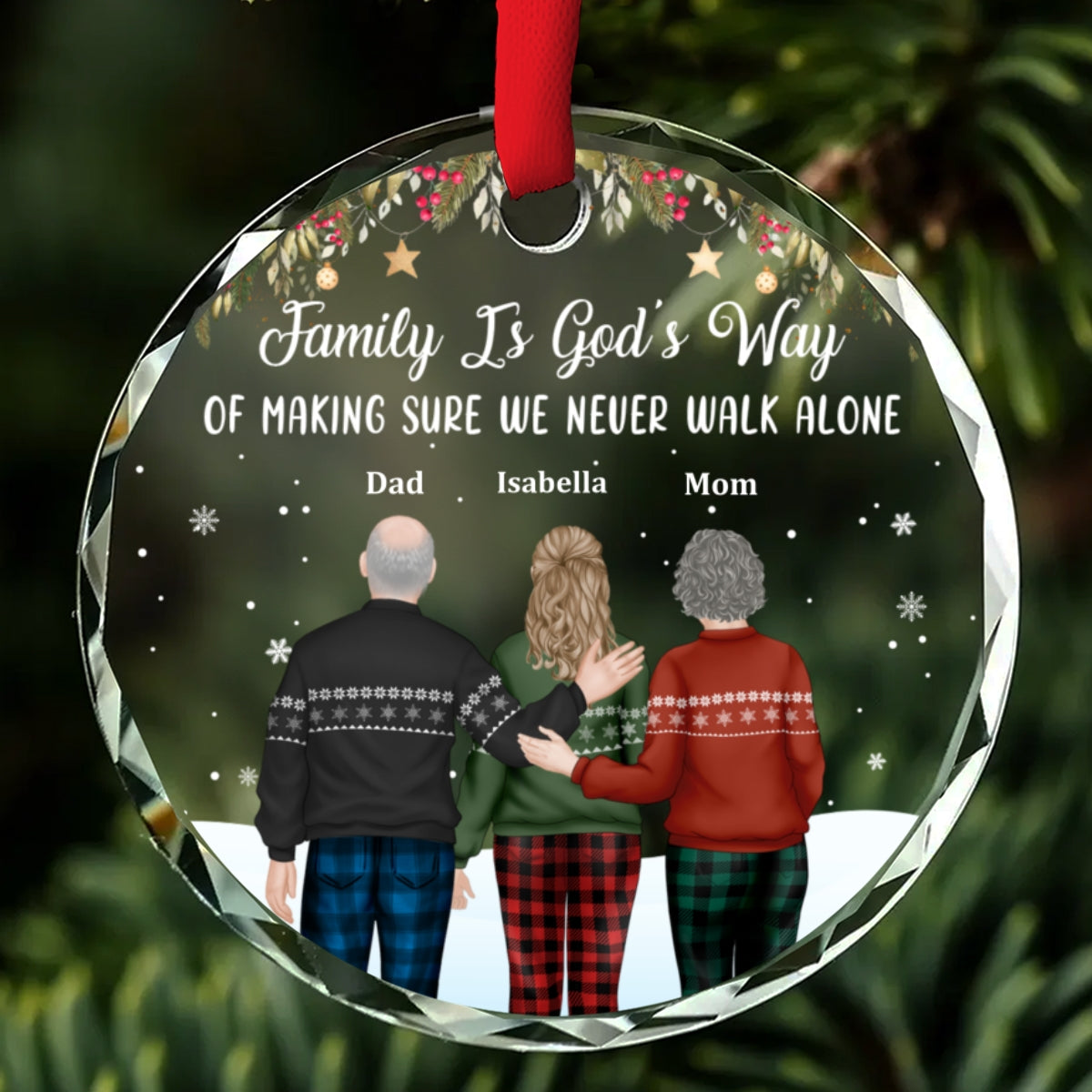 Family Never Walk Alone - Personalized Custom Glass Ornament