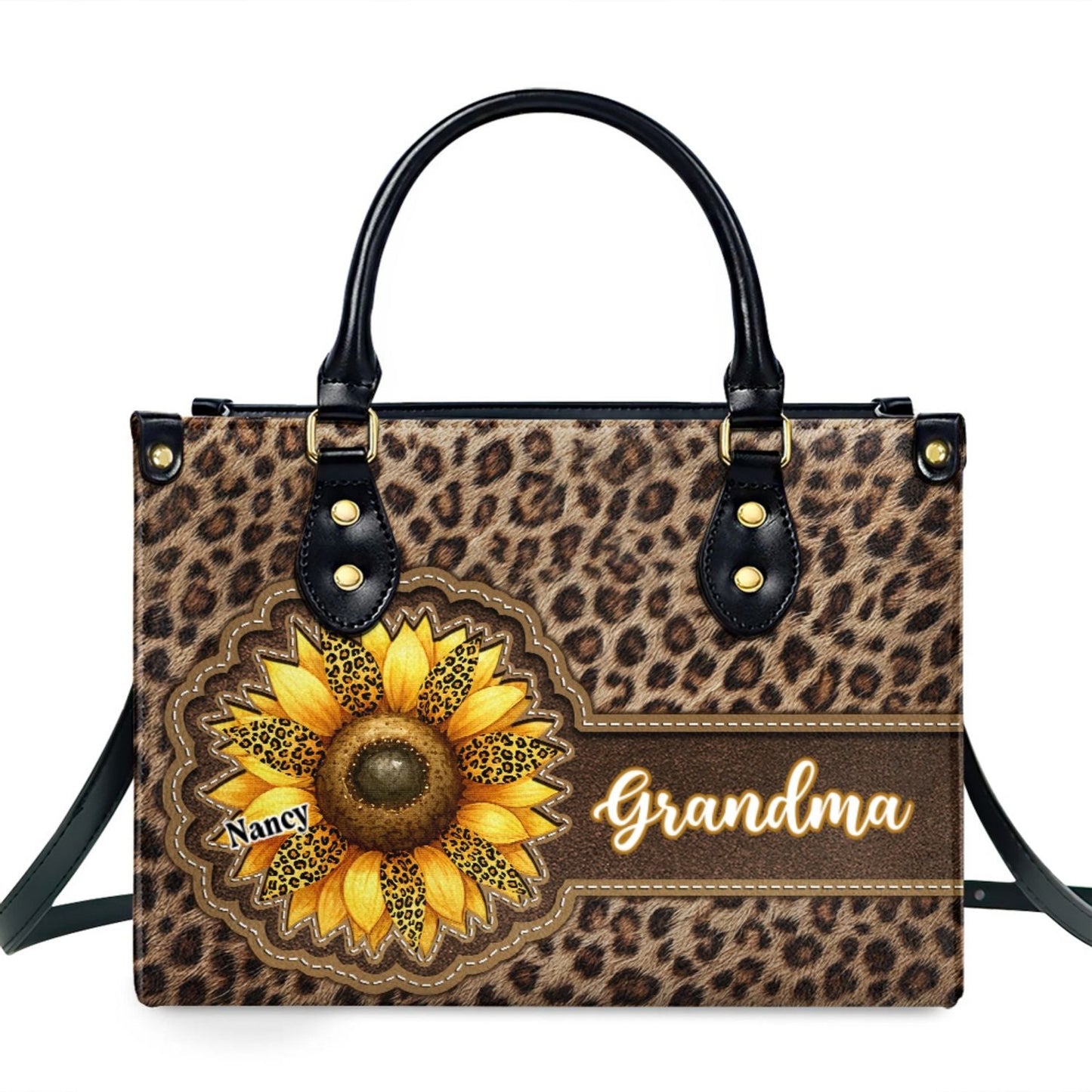 Grandma Sunflower - Personalized Custom Leather Bag