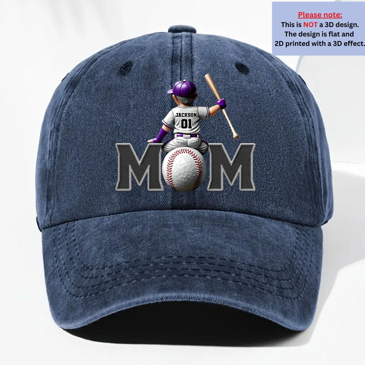 Proud Baseball Mom - Personalized Custom Vintage Washed Denim Cap