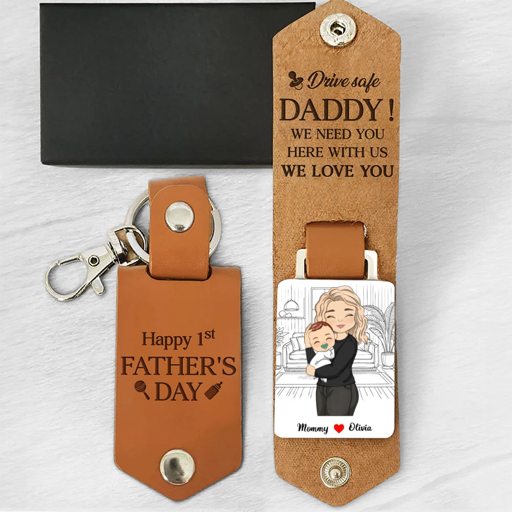 First Father's Day - Personalized Leather Photo Keychain