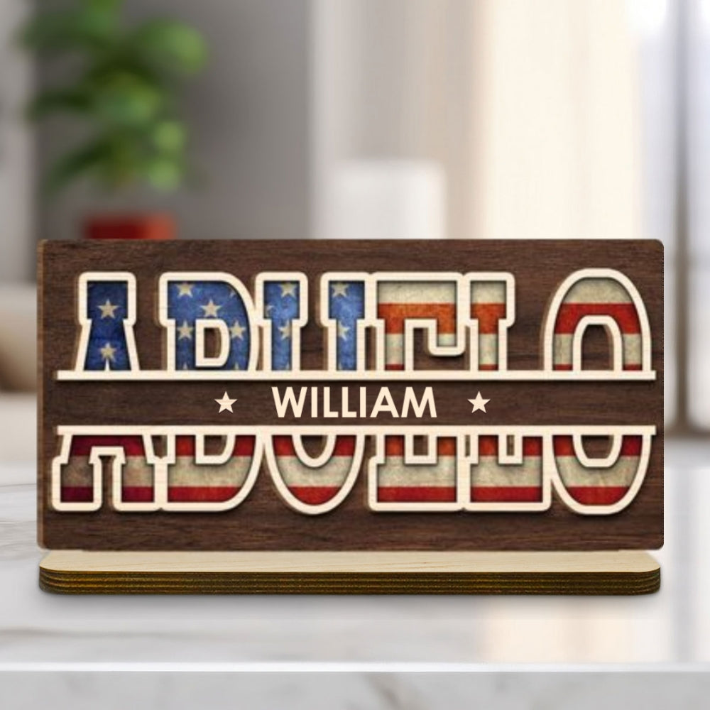 Dad America - Personalized Custom 2-Layer Wood Plaque With Flat Base