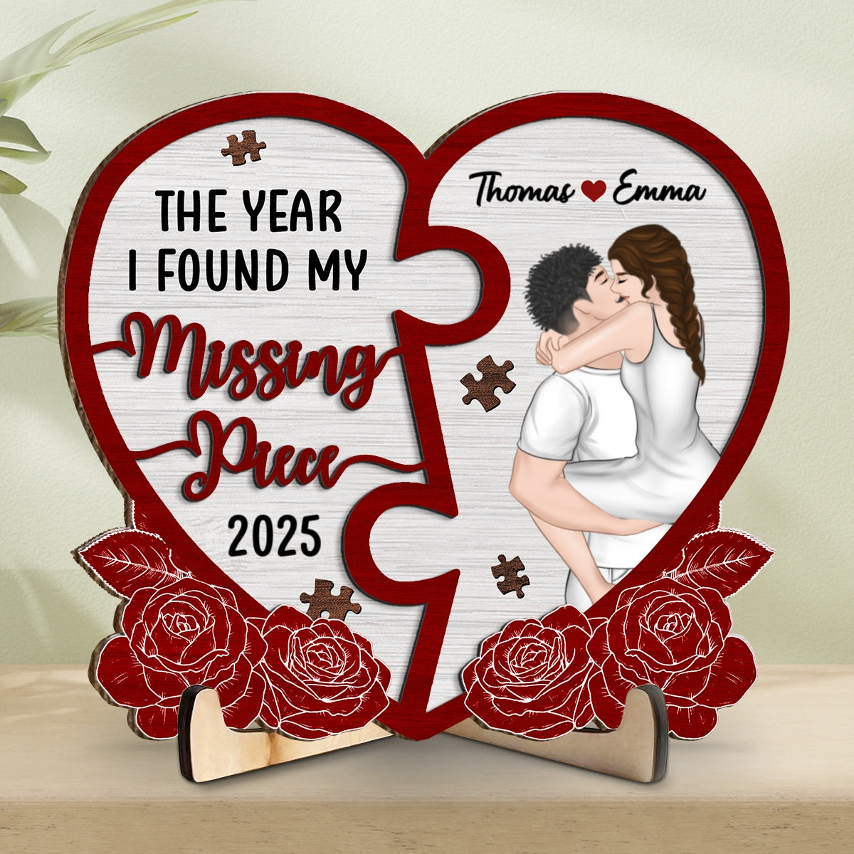 The Year I Found My Missing Piece Heart Puzzle - Personalized Custom Wooden Plaque
