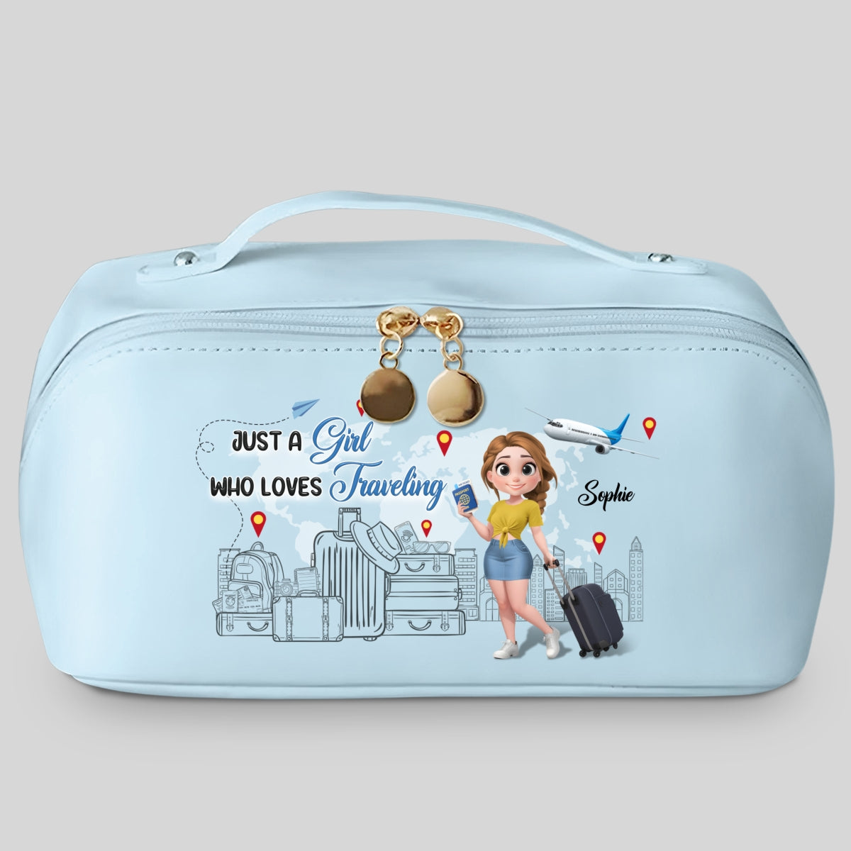I Love Traveling - Personalized Custom Leather Makeup Bag