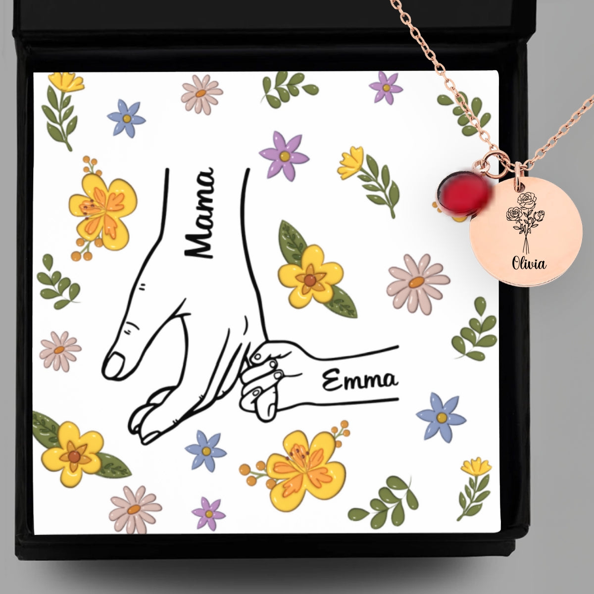 Hold My Hand - Personalized Custom Birthstone Necklace With Message Card