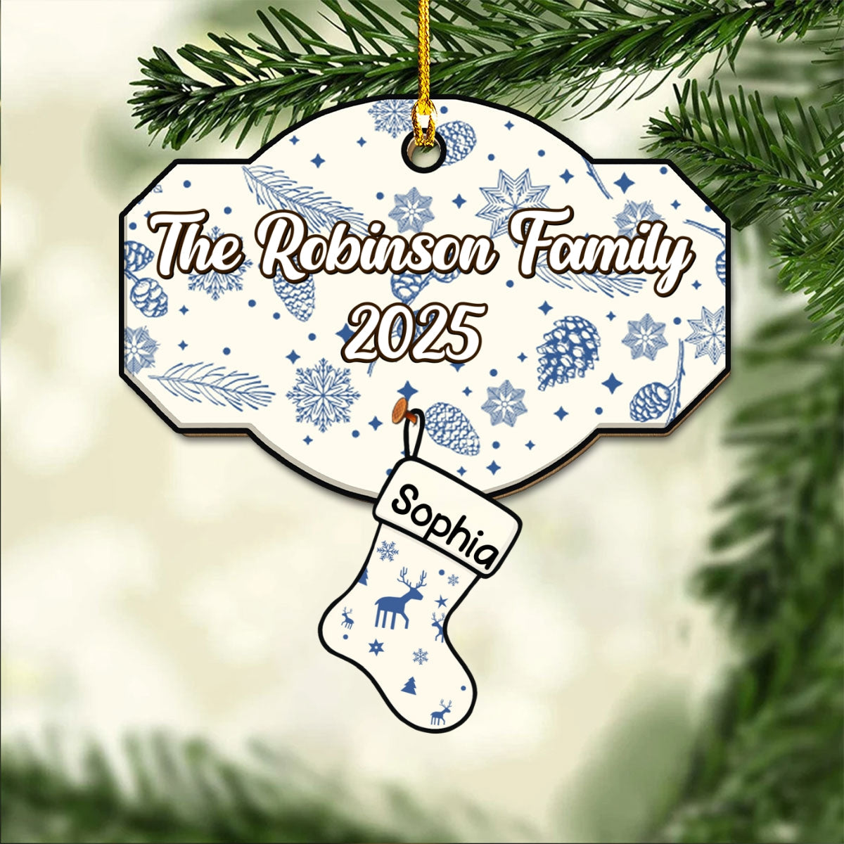 Blue Family With Pet - Personalized Custom Wood Ornament