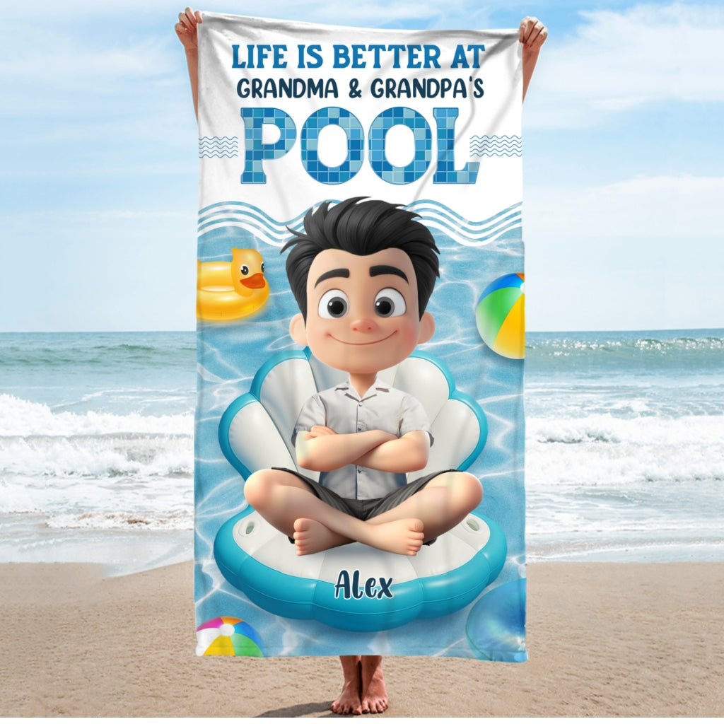 Better At Grandma Pool - Personalized Custom Beach Towel