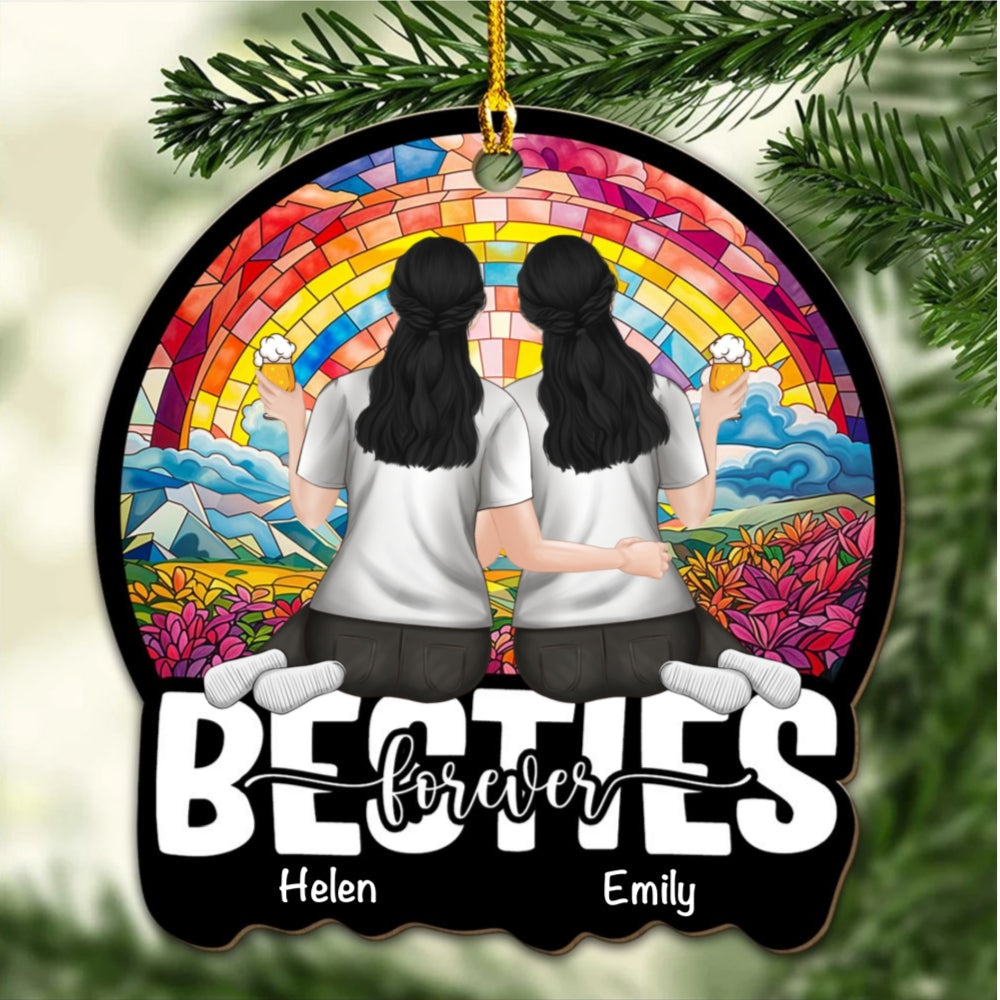 Besties Sitting Together - Personalized Custom Wood Ornament