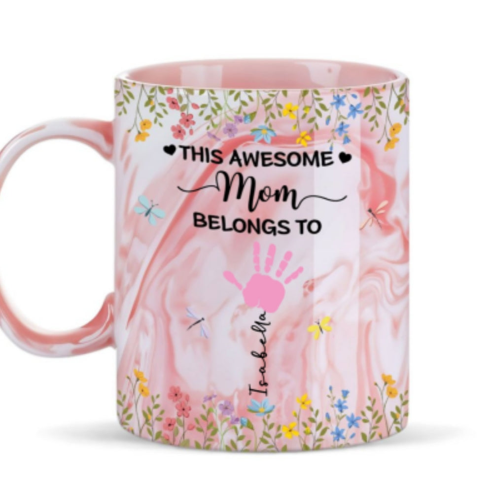 This Awesome Mom Belongs To - Personalized Custom Pink Marble Mug