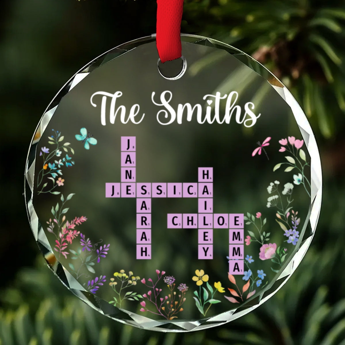 Custom Name Grandkids Family Besties Coworkers Crossword Puzzle - Personalized Custom Glass Ornament