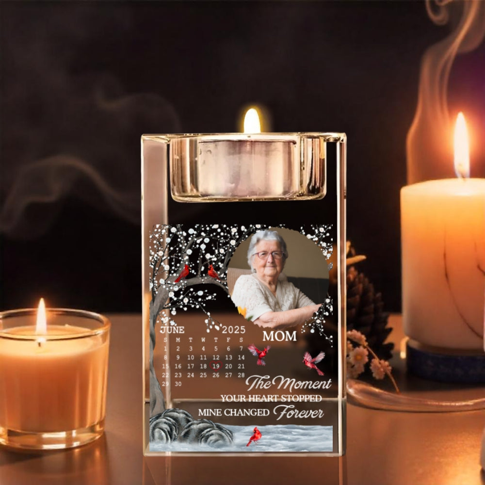 The Moment Your Heart Stopped Mine Changed Forever - Personalized Custom Crystal Candle Holder