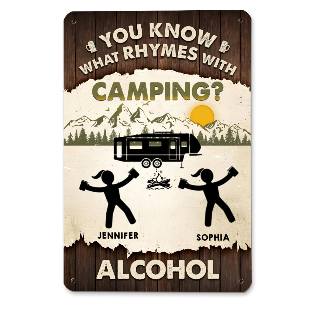 Camping Pairs Well With Booze - Personalized Custom Metal Sign