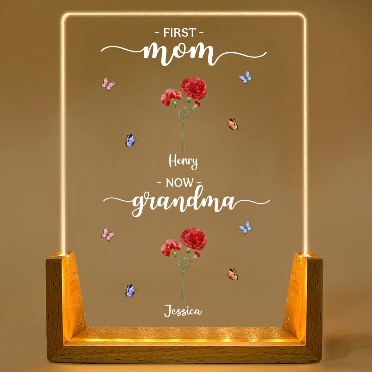 First Mom Now Grandma - Personalized Custom Plaque With Walnut Base