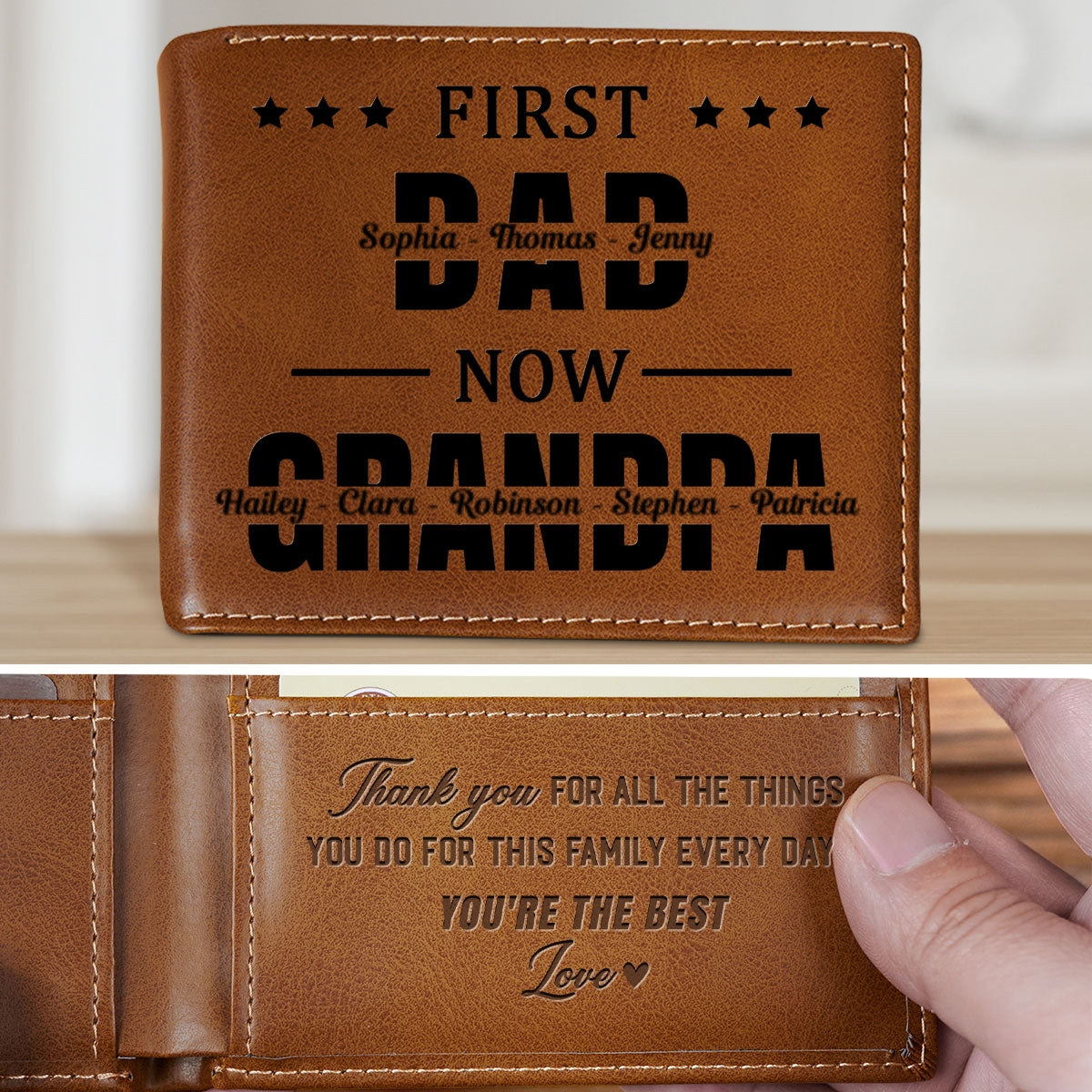 First Dad Now Grandpa - Personalized Custom Printed Men Leather Wallet