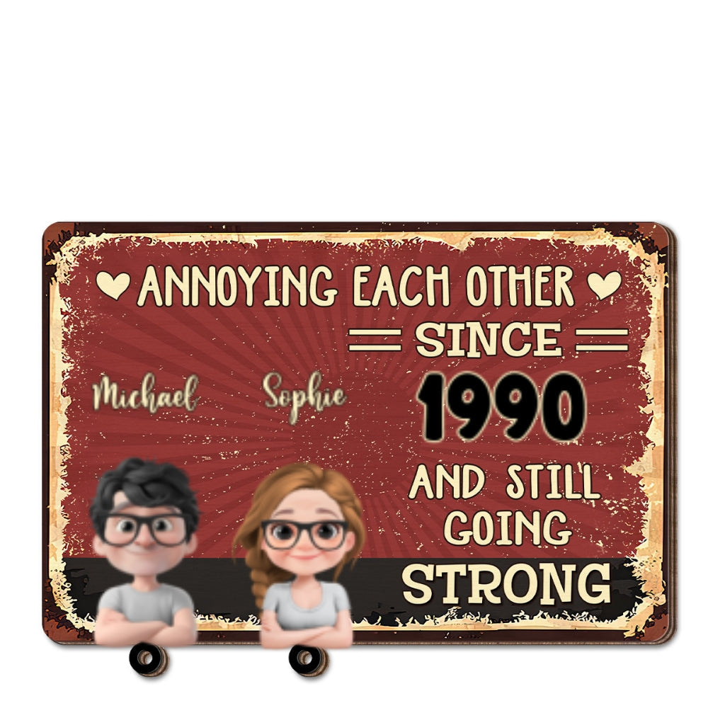 Annoying Each Other - Personalized Custom Wooden Key Holder With Keychain