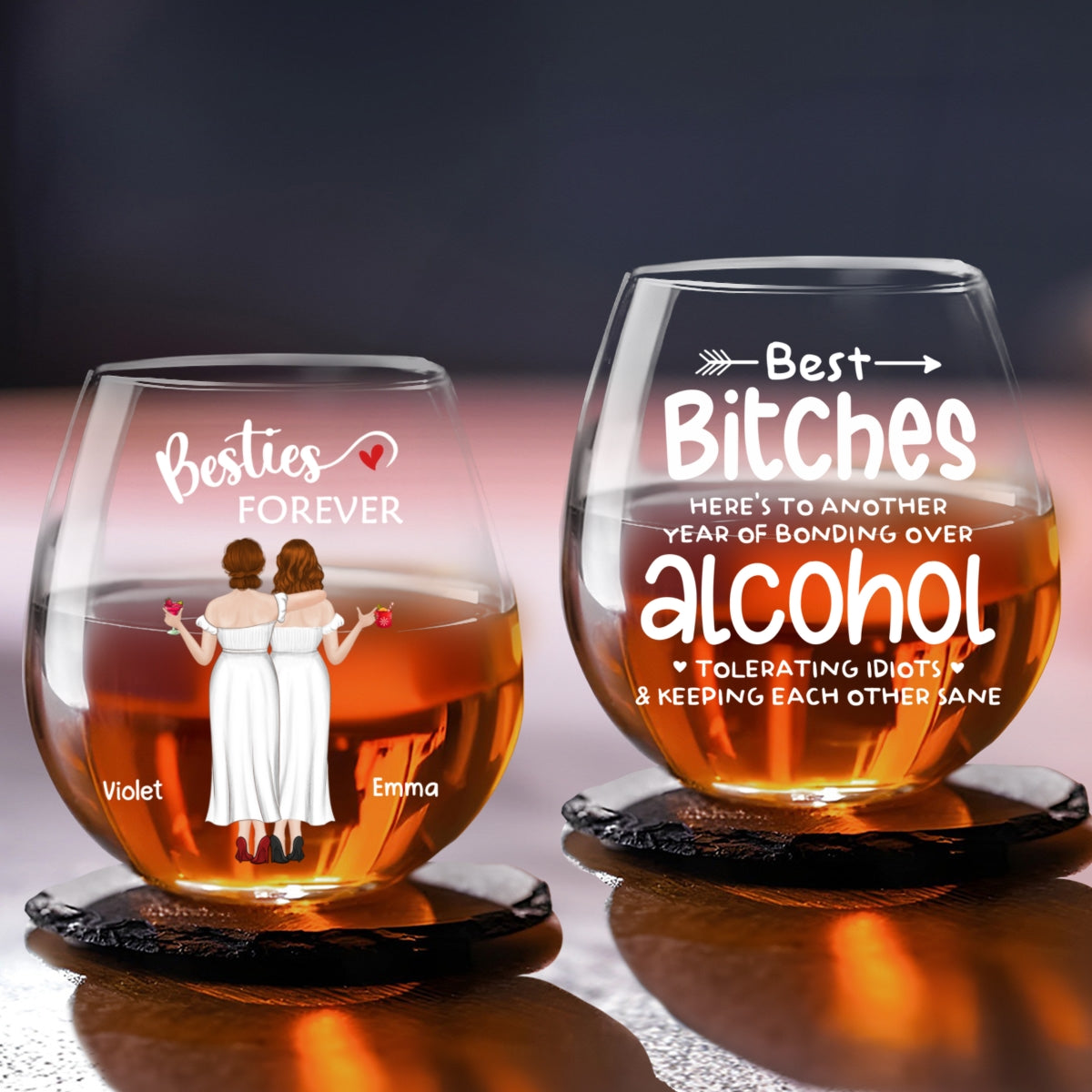 Laughing & Keeping Each Other Sane - Personalized Custom Wine Glass