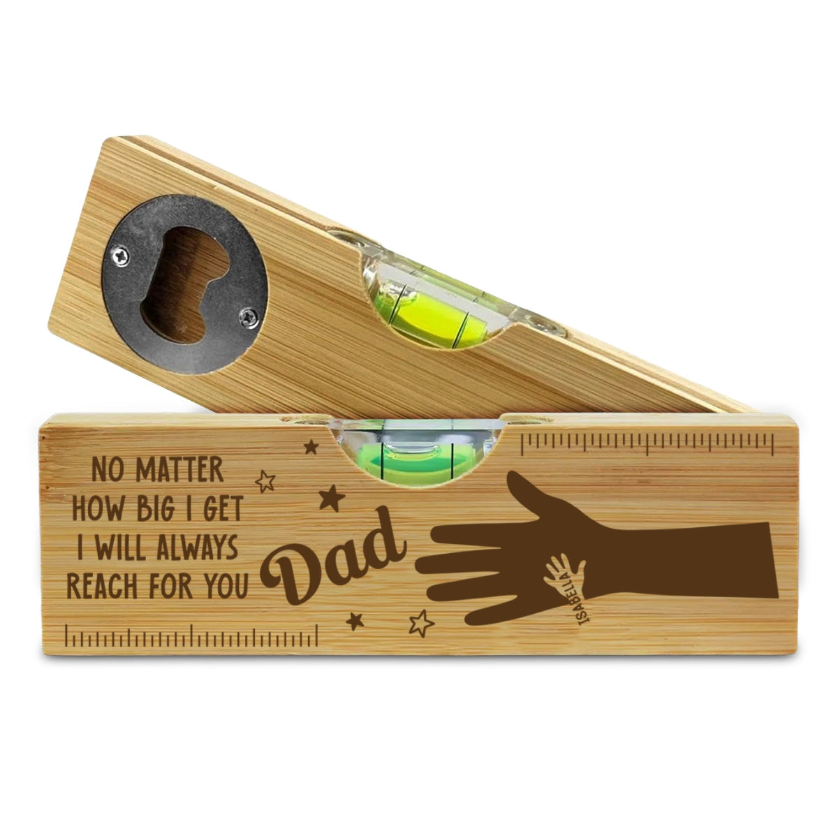 Held by Your Hands, Guided by Your Love - Personalized Custom Engraved Wooden Spirit Level Bottle Opener