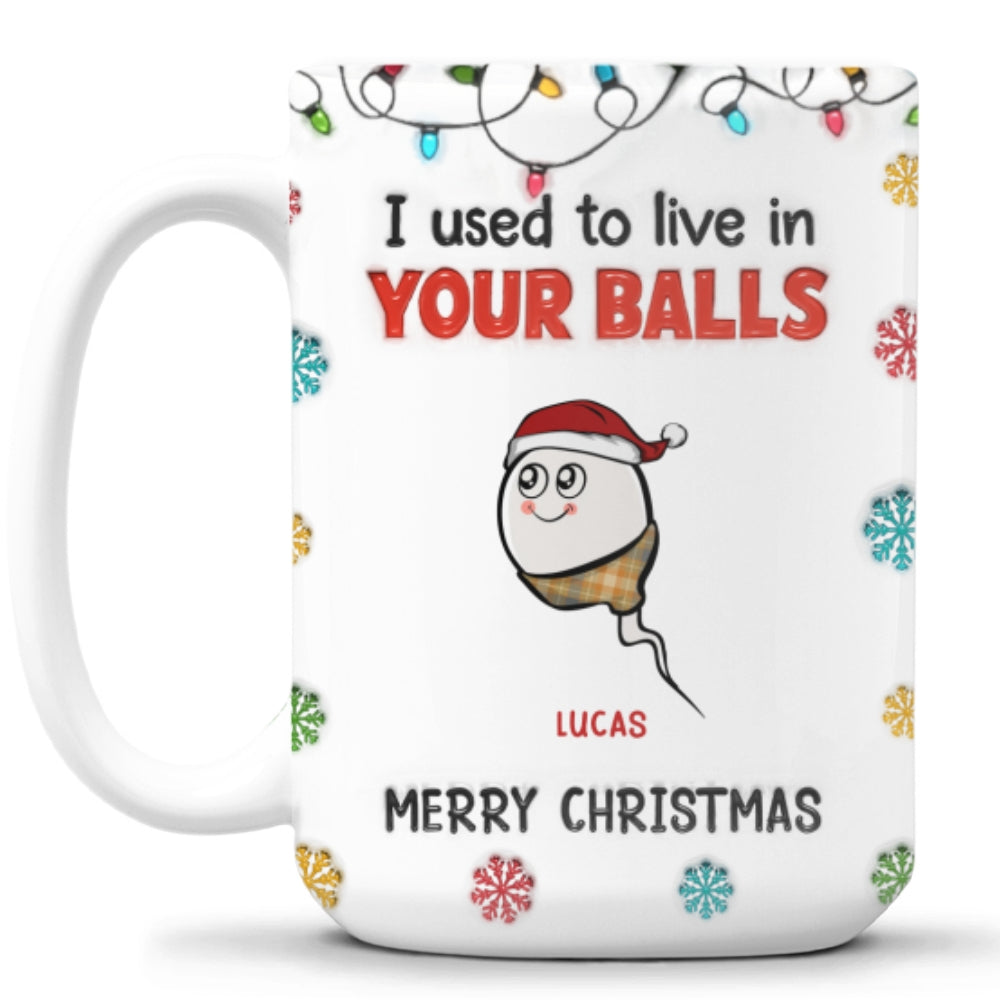 Merry Christmas I Used To Live In Your Balls - Personalized Custom 3D Inflated Effect Mug
