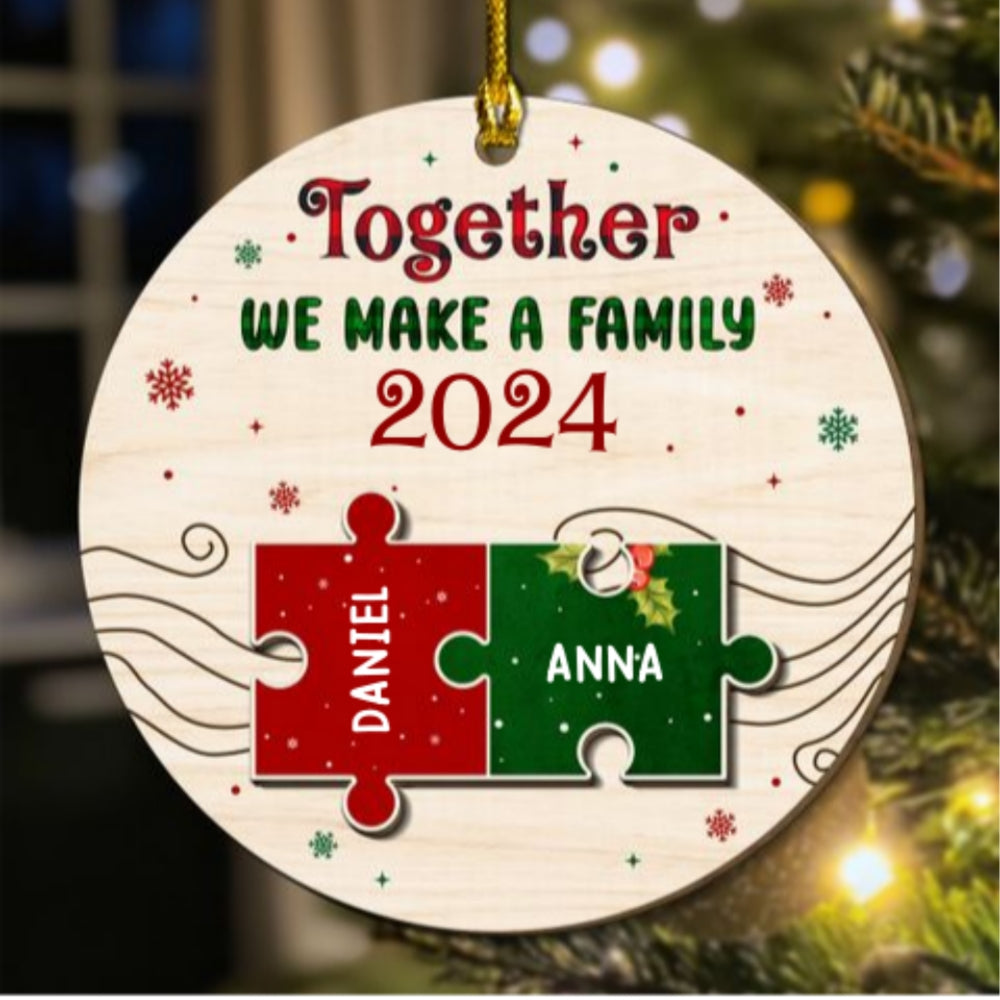 Together We Make A Family - Personalized Custom Freeshape 2-Layered Wood Ornament