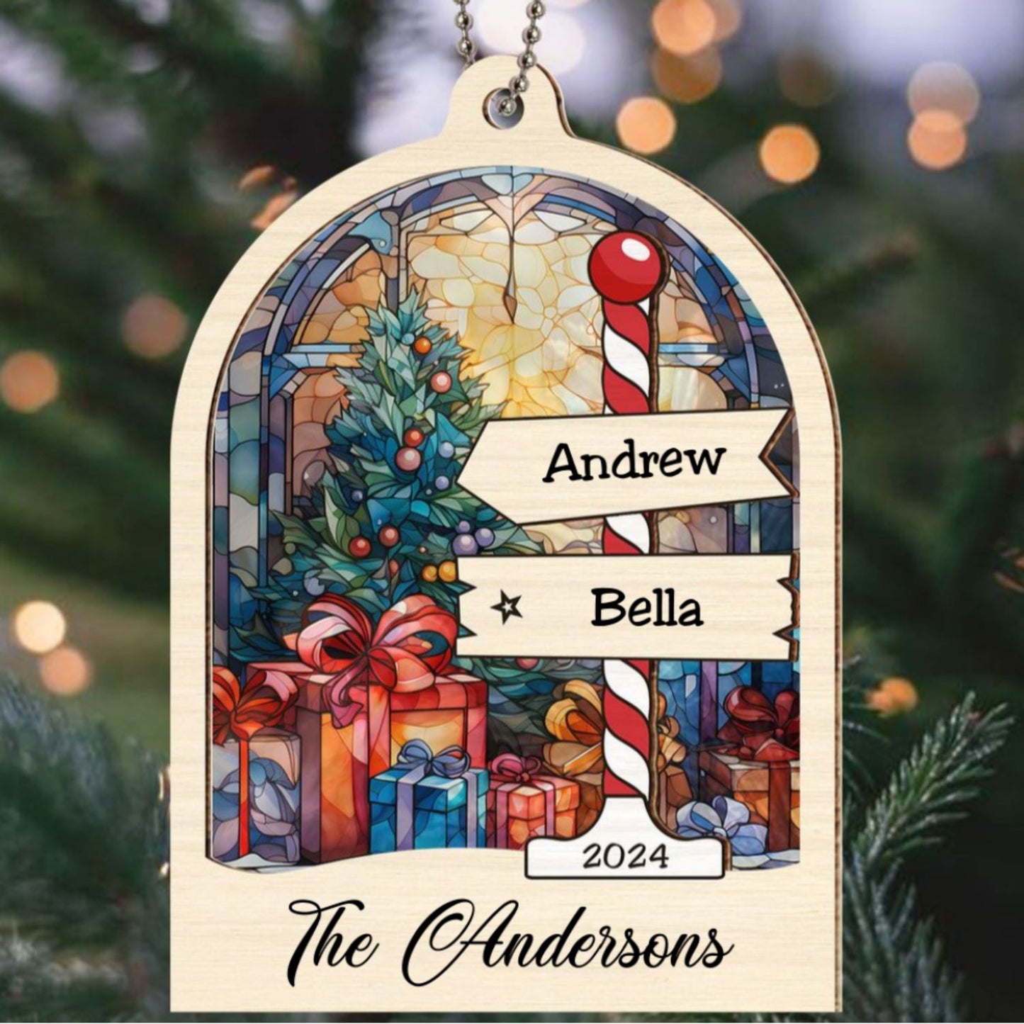 Family Sign Christmas - Personalized Custom Suncatcher Ornament