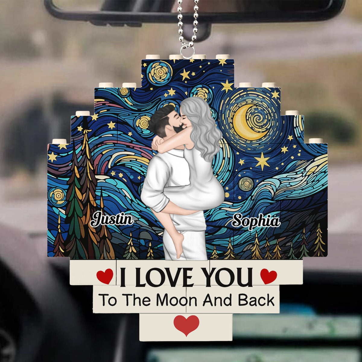 Love You To The Moon - Personalized Custom Puzzle Car Ornament