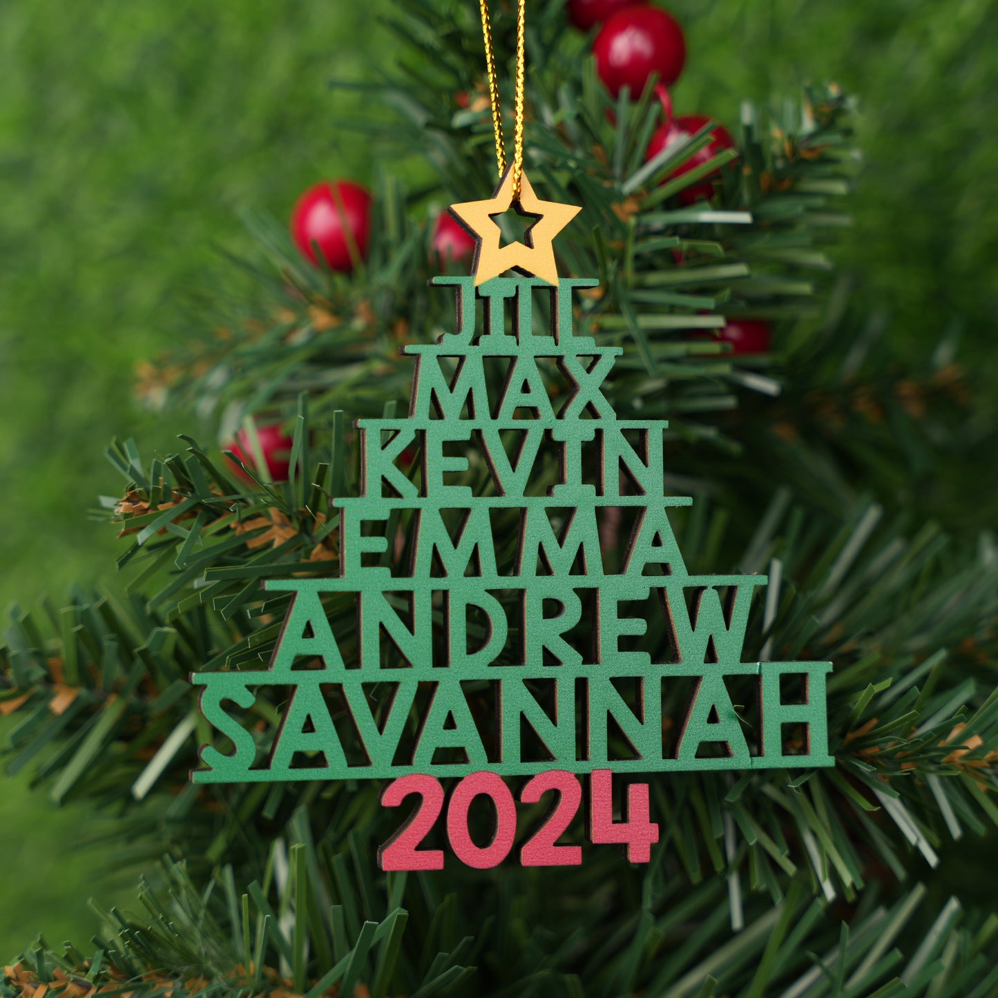 Family Names Christmas Tree - Personalized Custom 1-layered Wood Ornament
