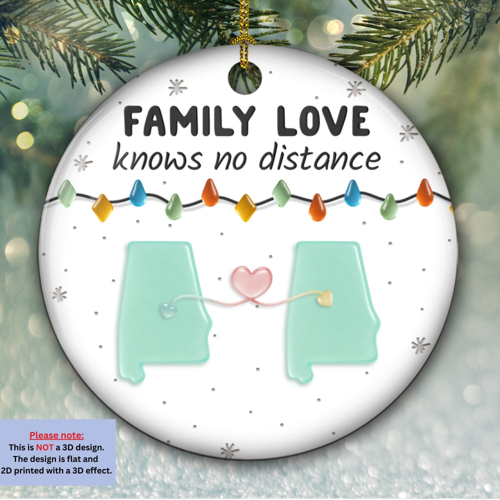 Sea Glass Family Love Knows No Distance - Personalized Custom 3D Inflated Effect Ceramic Ornament
