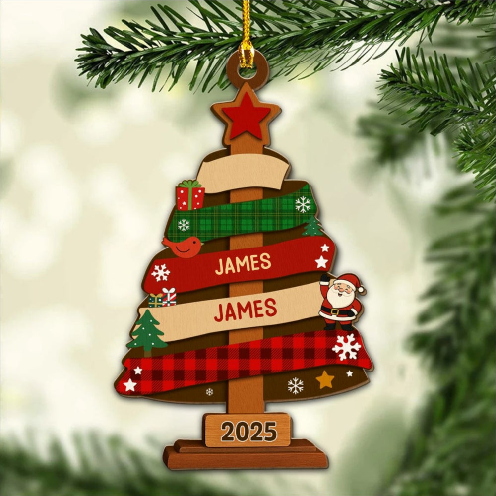 Family Christmas Tree - Personalized Custom Wood Ornament