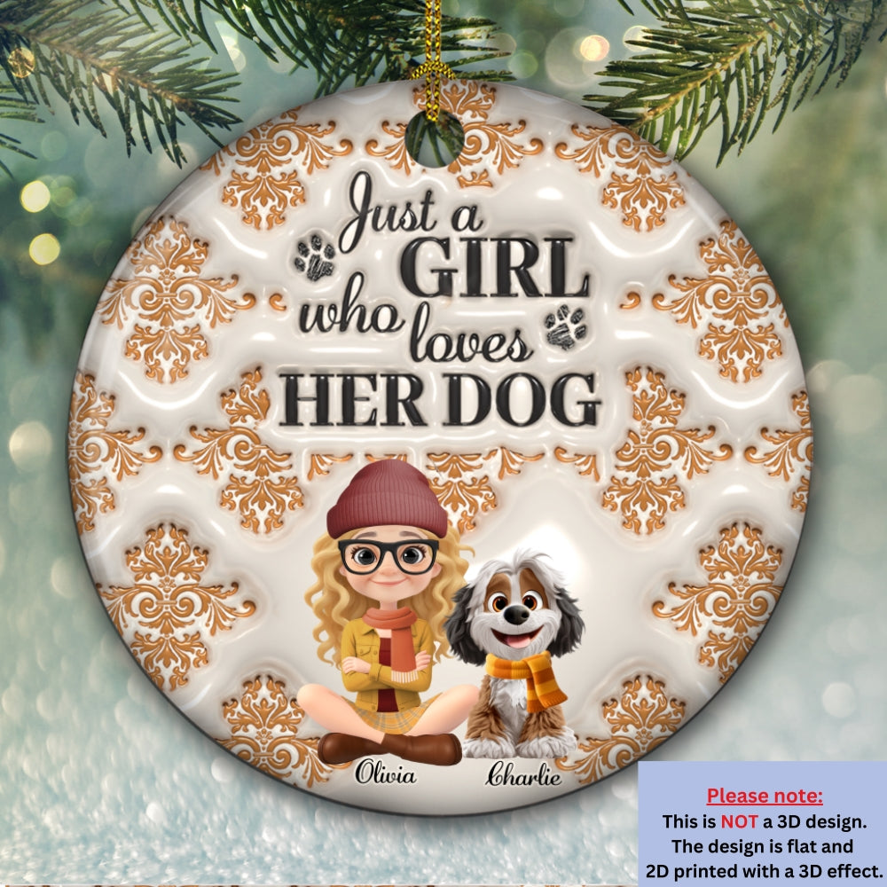 Pumskin Girl And Dog - Personalized Custom 3D Inflated Effect Ceramic Ornament