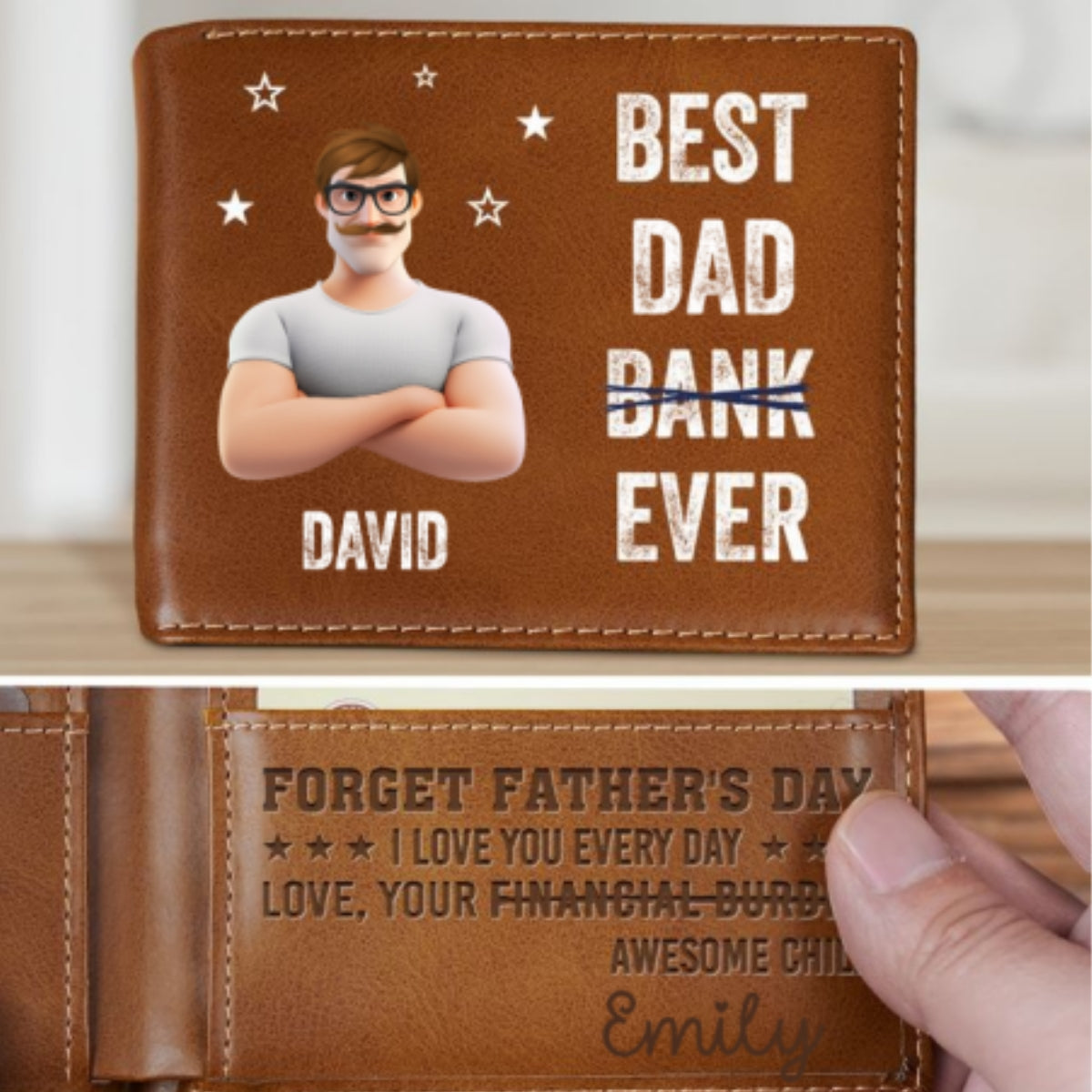 Best Dad Ever - Personalized Custom Printed Men Leather Wallet