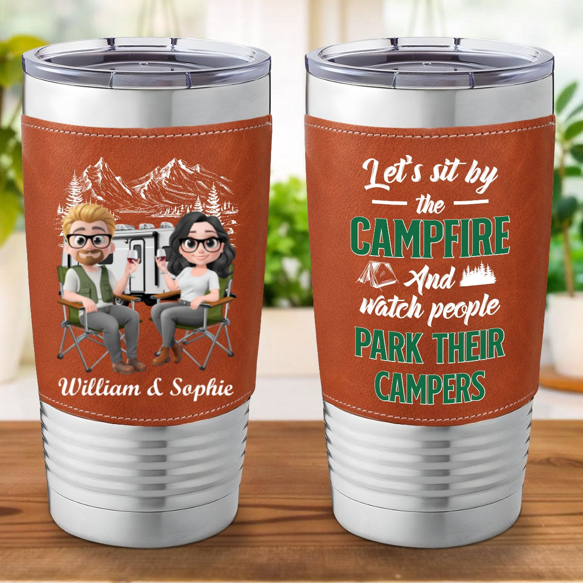 Camp Fire - Personalized Custom Leather Tumbler