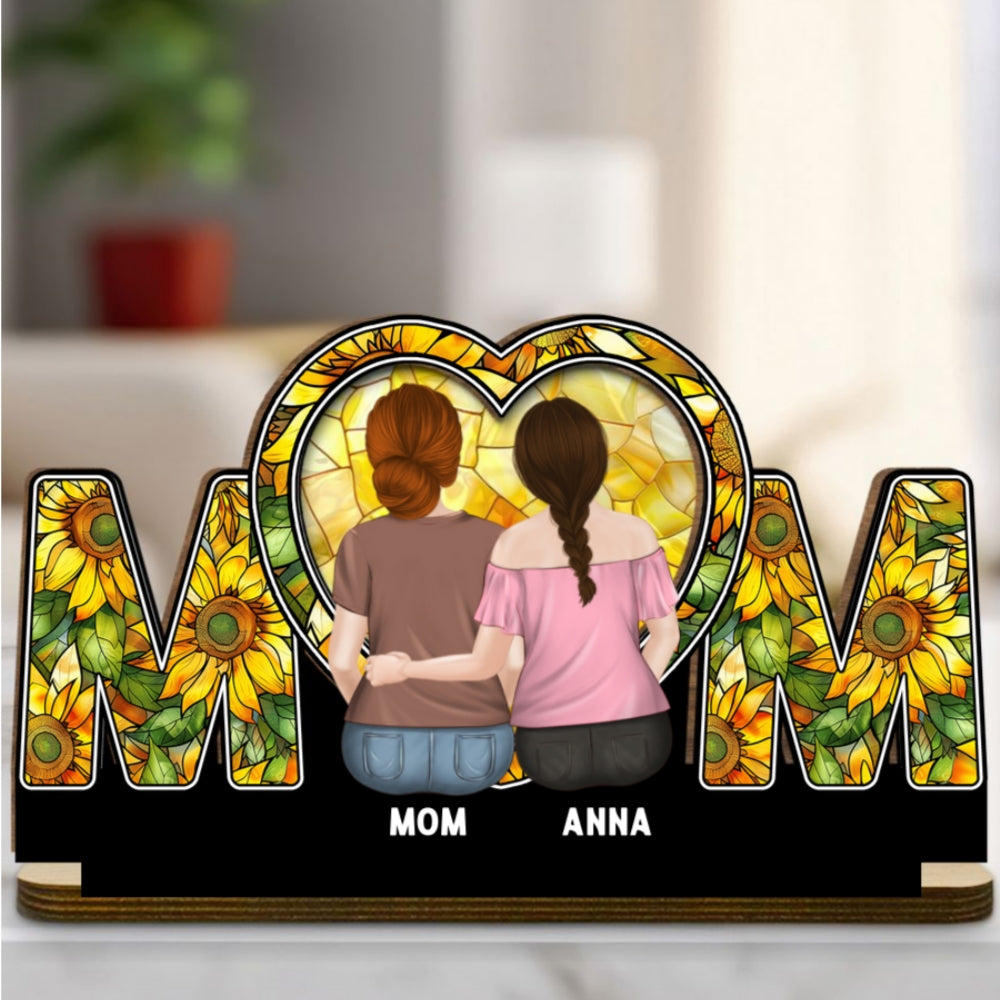 Beside Mom - Personalized Custom 2-Layer Wood Plaque With Flat Base