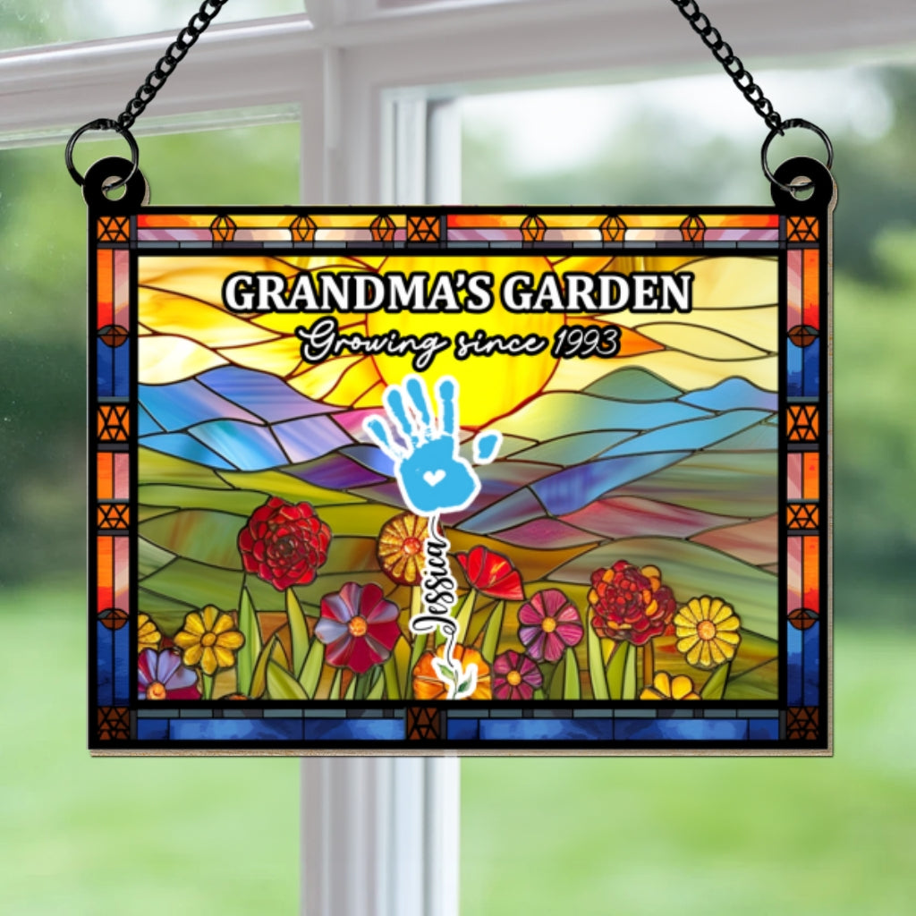 Grandmother Flower Handprint Garden - Personalized Custom Suncatcher