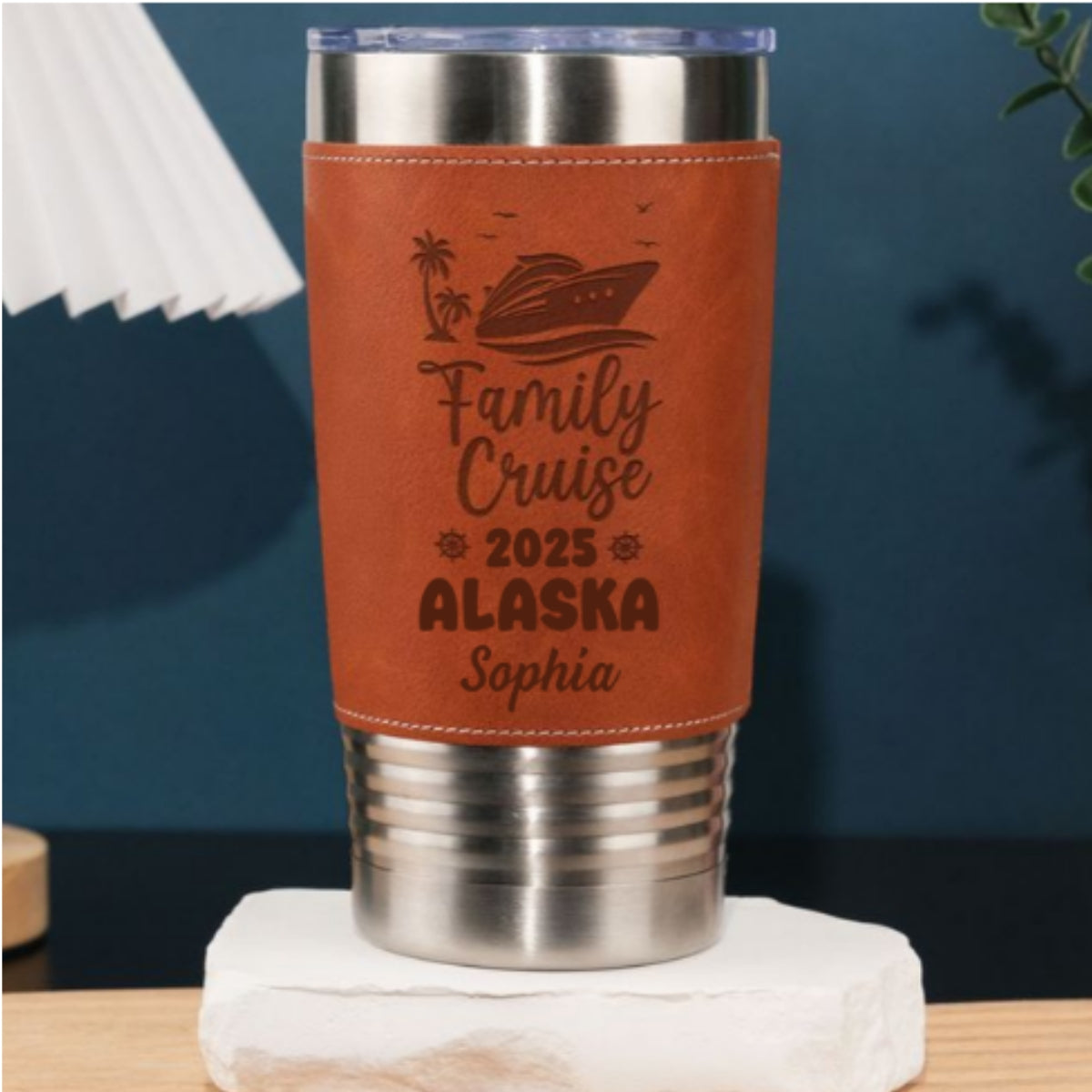 Family Cruise - Personalized Custom Engraved Leather Tumbler