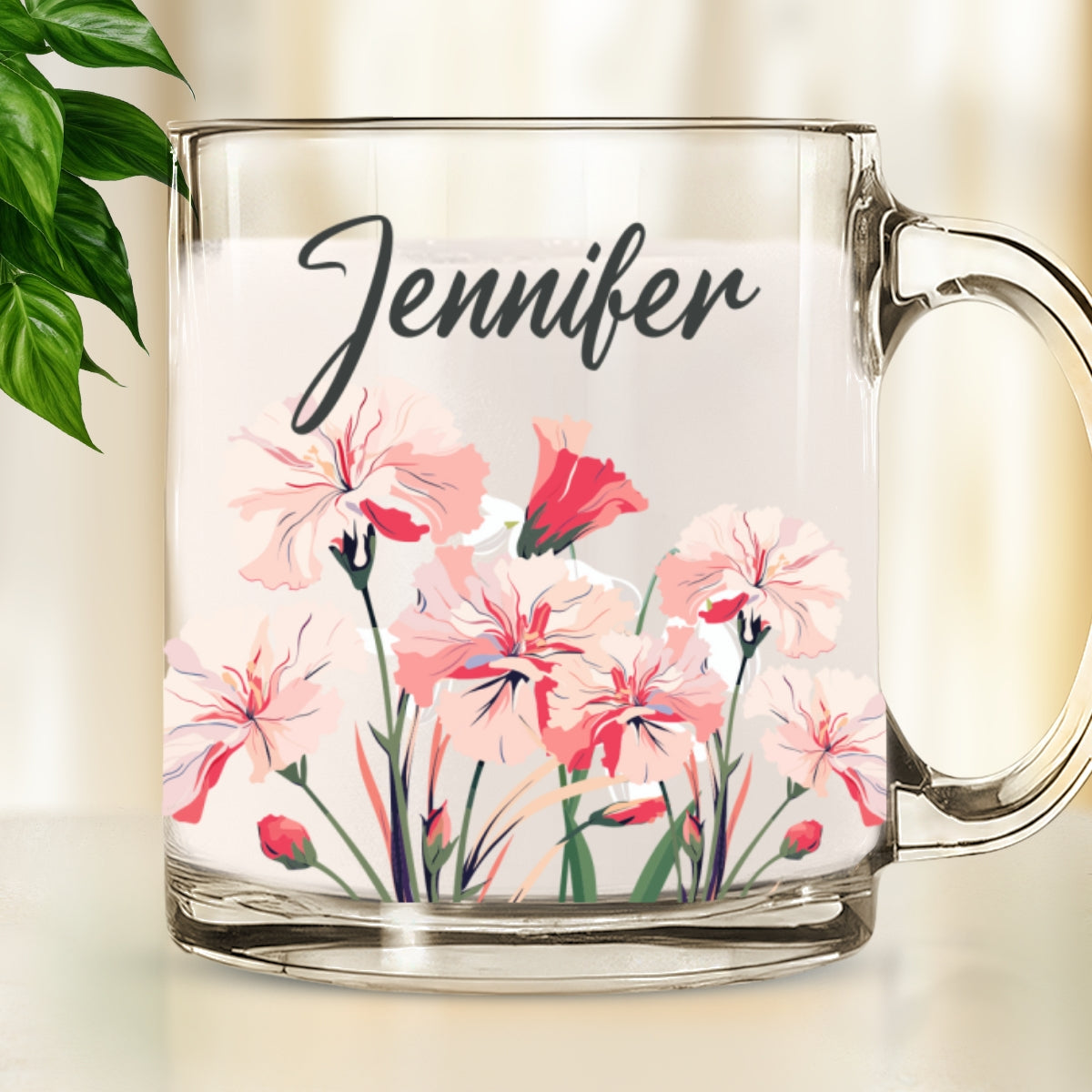 Custom Name Birth Month FLowers - Personalized Custom Glass Mug