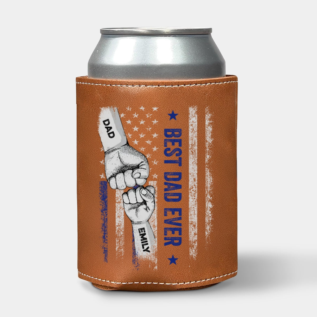 Best Bonus Dad Ever - Personalized Custom Leather Can Cooler Holder
