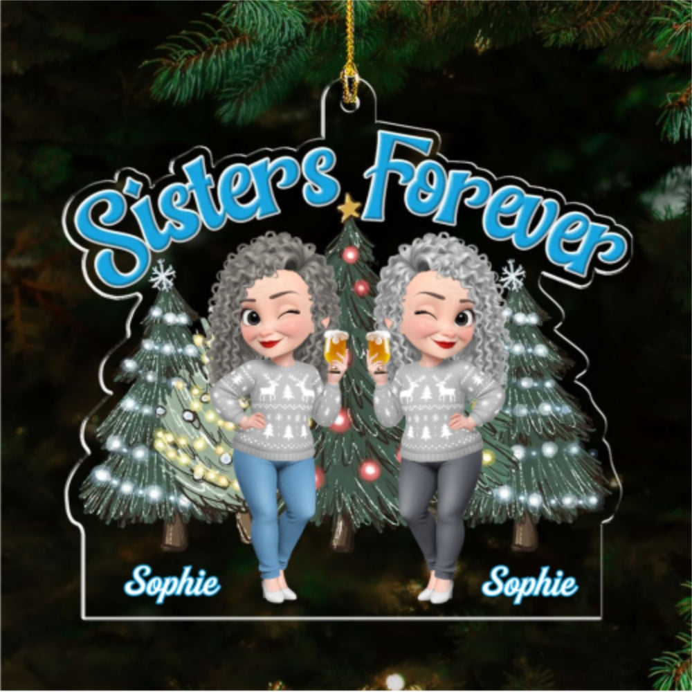 Sisters Bond Christmas - Personalized Custom Acrylic Ornament