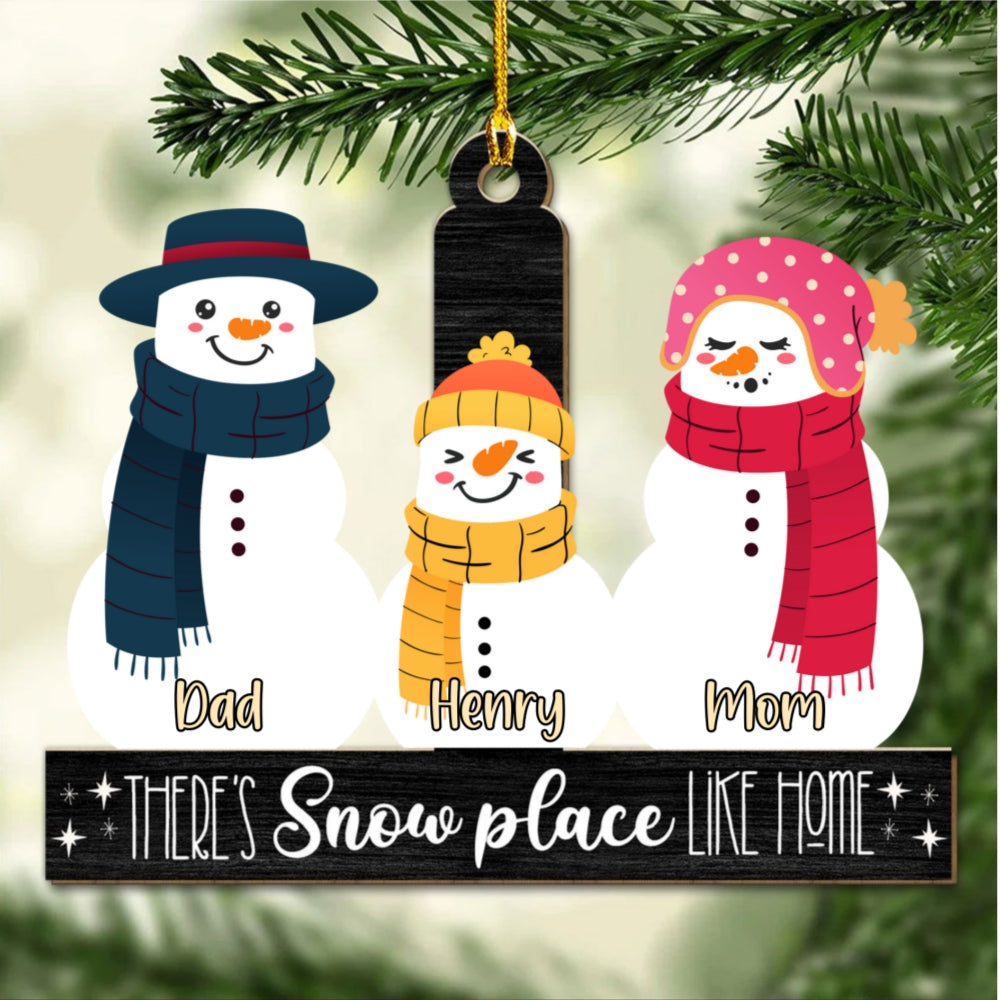 Snowman Family - Personalized Custom Wood Ornament