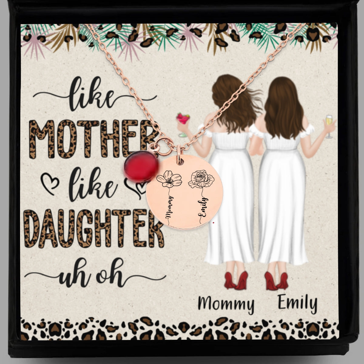 Like Mother Like Daughter - Personalized Custom Birthstone Necklace With Message Card