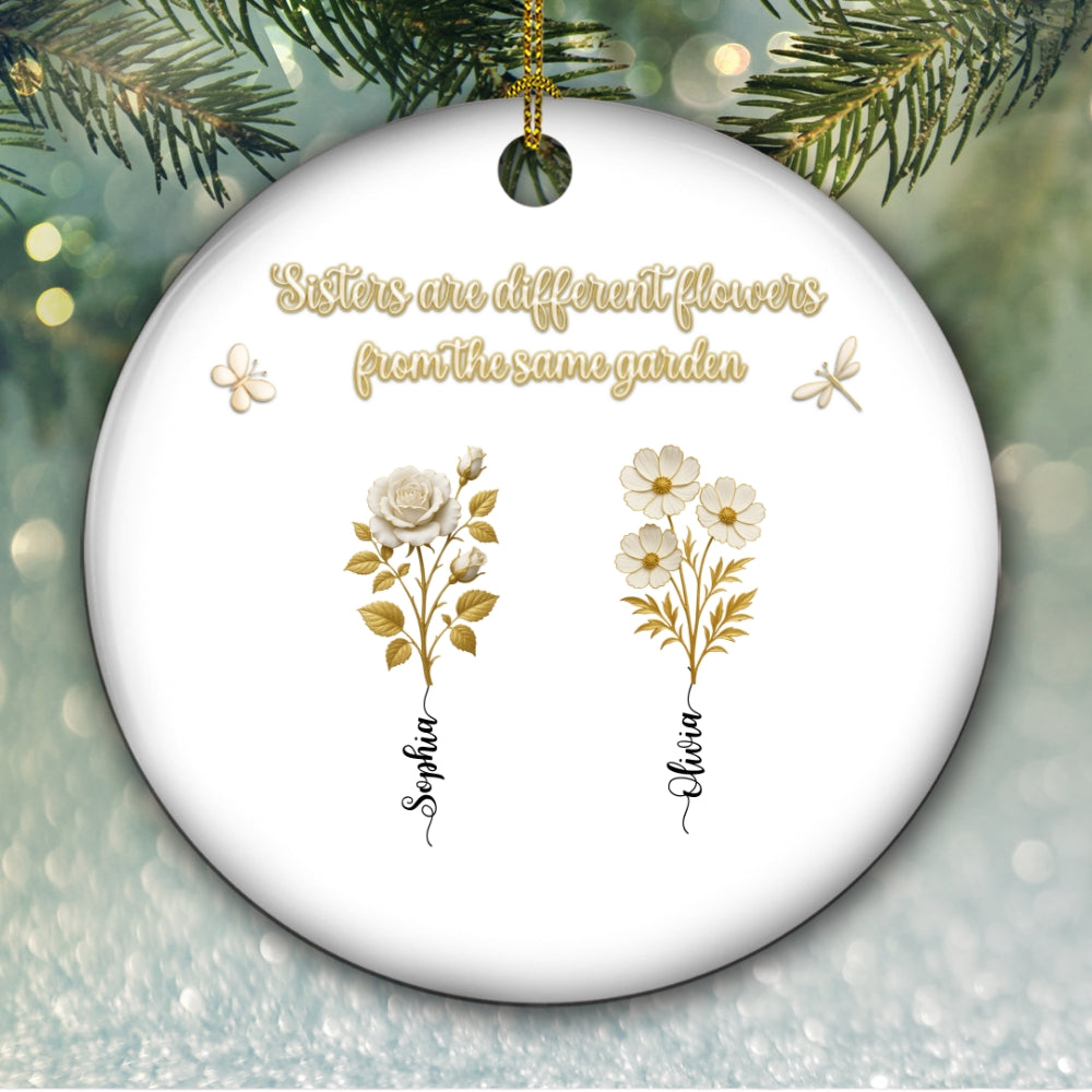 Golden Flower Sisters Are Different Flowers - Personalized Custom Ceramic Ornament