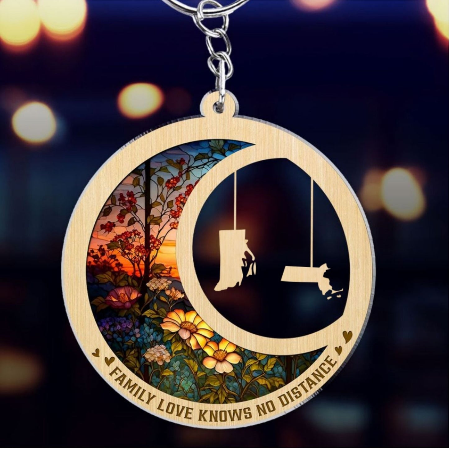 Family Love Knows No Distance - Personalized Custom Acrylic Keychain