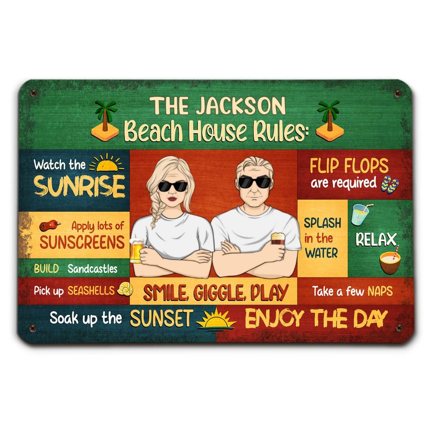 Beach House Rules - Personalized Custom Metal Sign