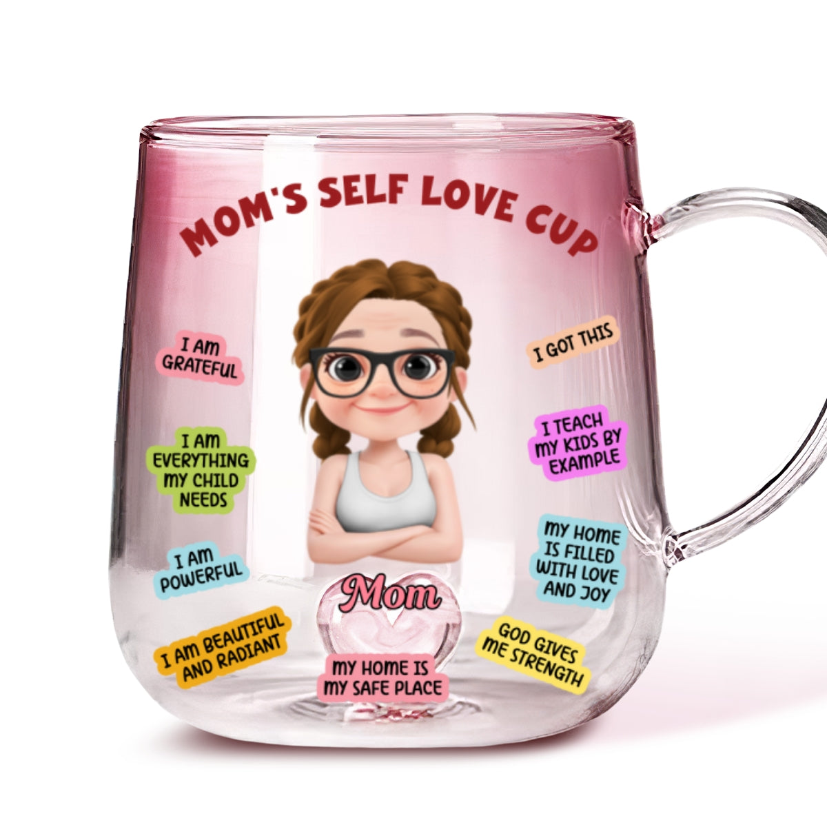 Mom Self Love Cup Version 2 - Personalized Custom Pink Gradient Glass Mug