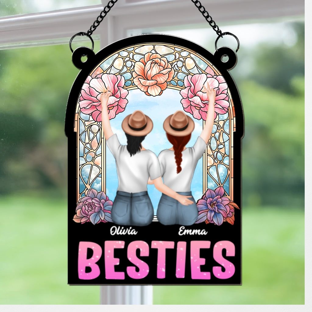 Bestie Sitting Together - Personalized Custom Suncatcher