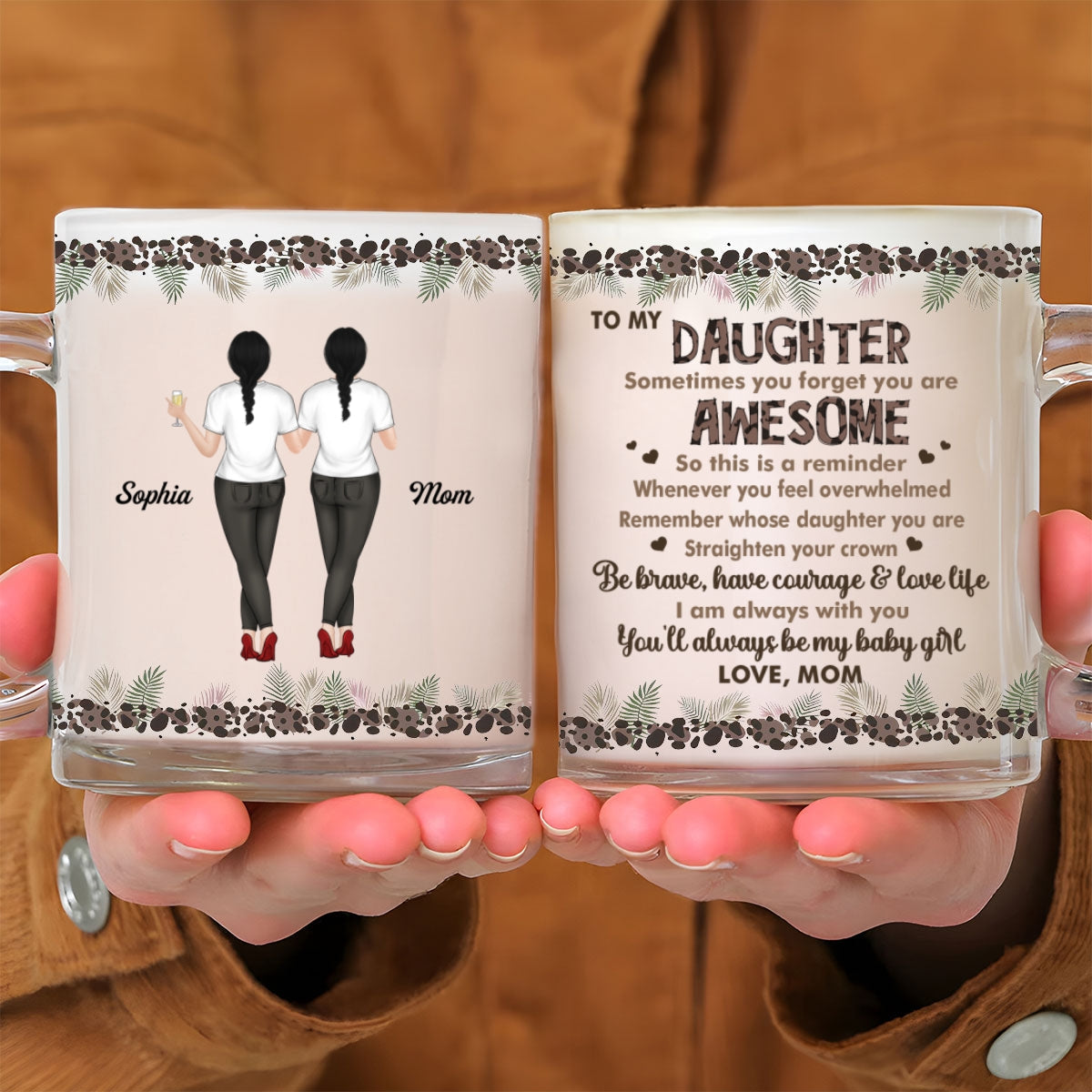 Mom To Daughter Straighten Your Crown - Personalized Custom Glass Mug