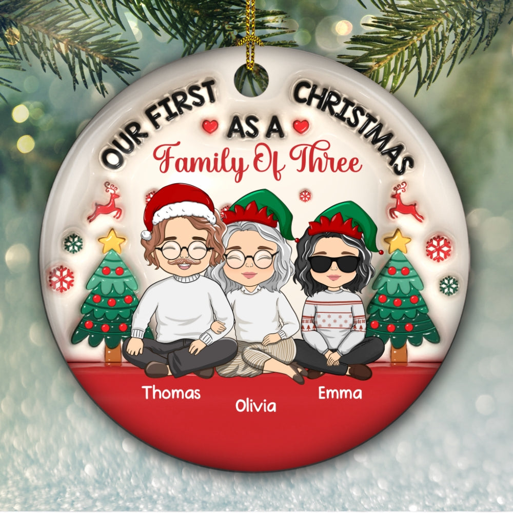 First Christmas As A Family Of Three - Personalized Custom 3D Inflated Effect Ceramic Ornament
