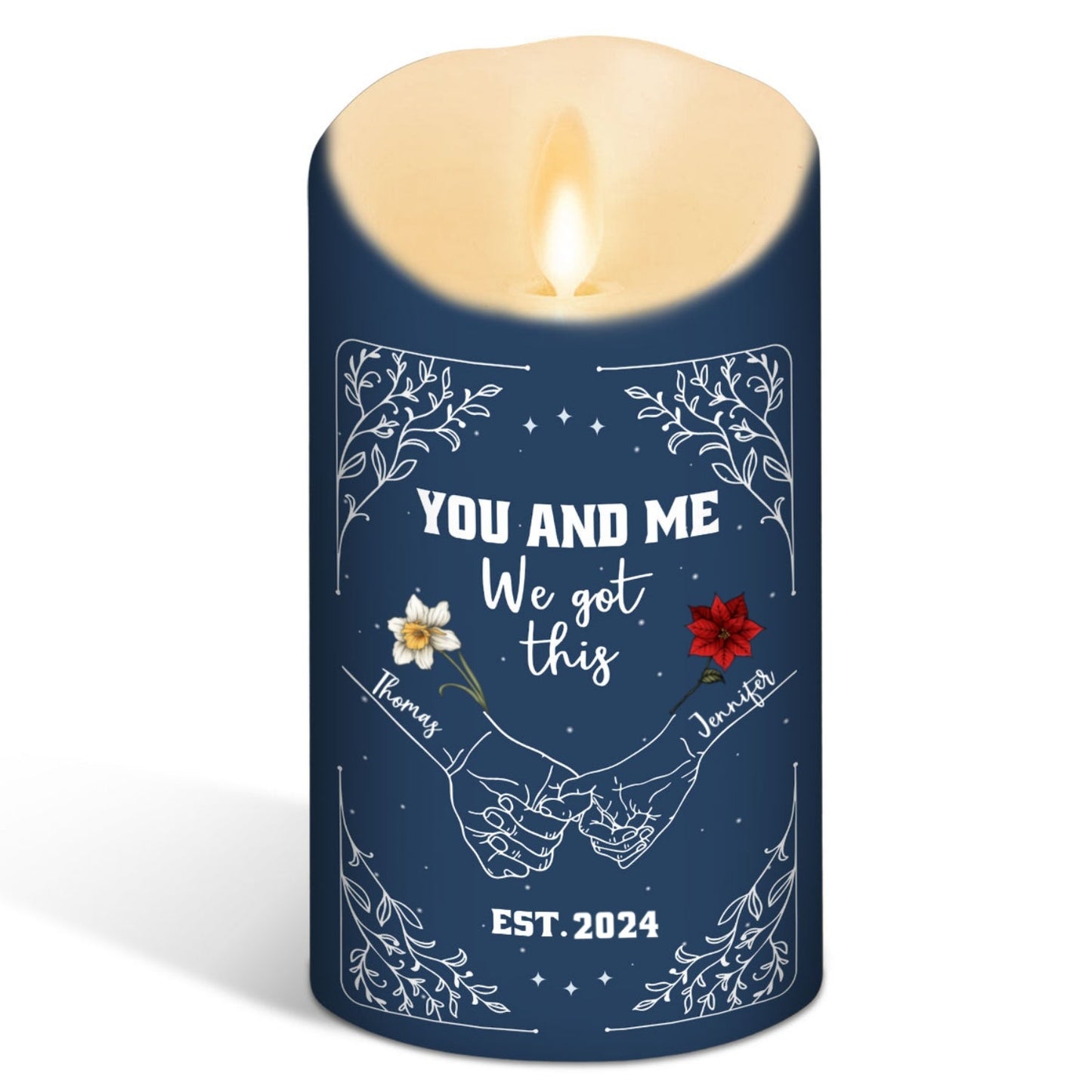 Birth Flower Hands In Hands - Personalized Custom LED Candle